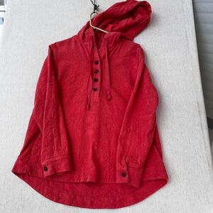 Soft Surroundings Forsythia Dahlia Red Paisley Jacquard Hooded Henley Top Medium